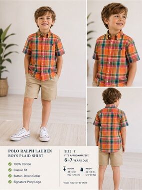 Polo Ralph Lauren Boys Plaid Button-Down Shirt – Size 7